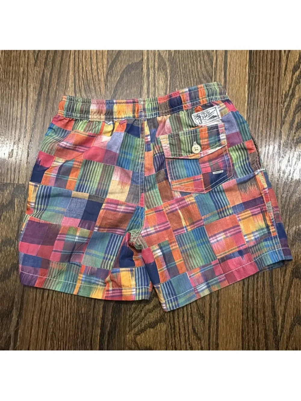 Polo Ralph Lauren Swim Trunks Boys 7 Multicolor Patchwork Drawstring Mesh Shorts